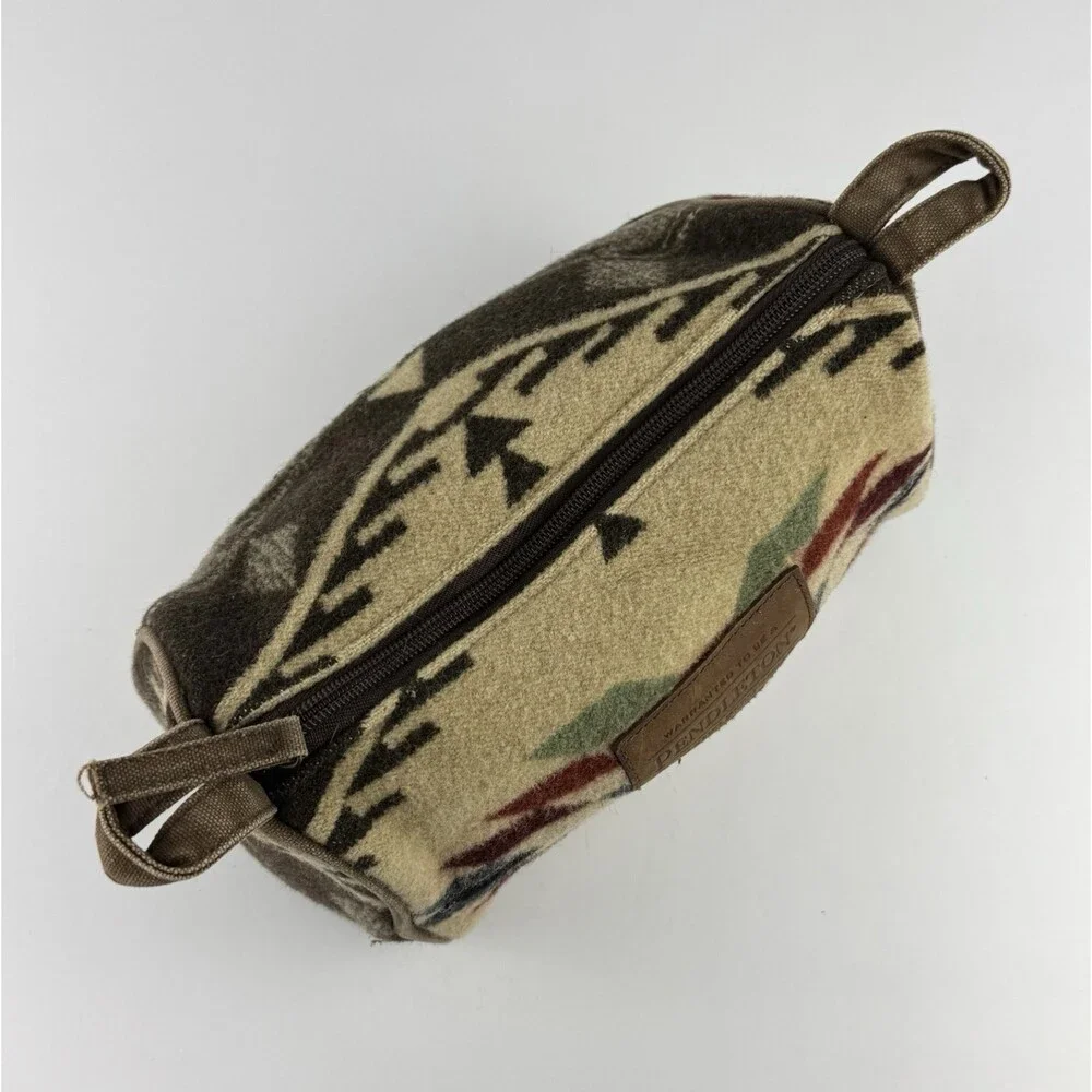 Pendleton Travel Kit Cosmetic Bag Aztec Southwestern Wool Tan Brown
